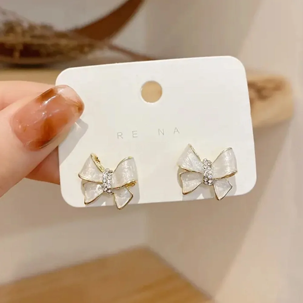 Gold Filled Pearly Cubic Zirconia Bow Earrings